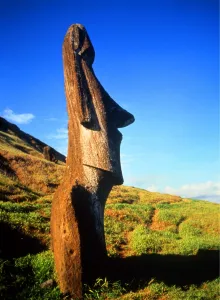 Heads Prints: World. 2. Easter Island. Statue on the slopes of the dominant extinct volcano, near