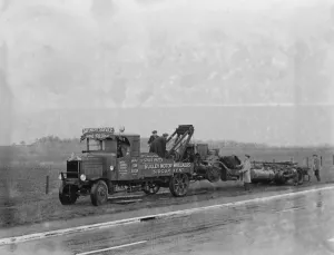 The wreckage of lorry taken by a Ruxley Motors Wreckers winch truck from Sidcup, Kent