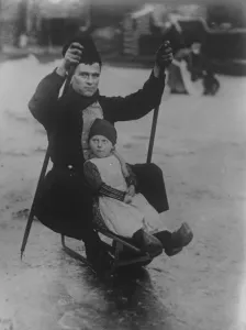 Young Holland Goes to Church over Ice A Dutch Youngster going to church over a frozen