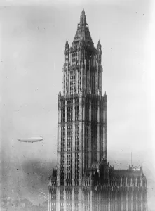 Aerial View Prints: ZR3 over New York. The ZR3 flying over the Woolworth buildings in New York City, USA